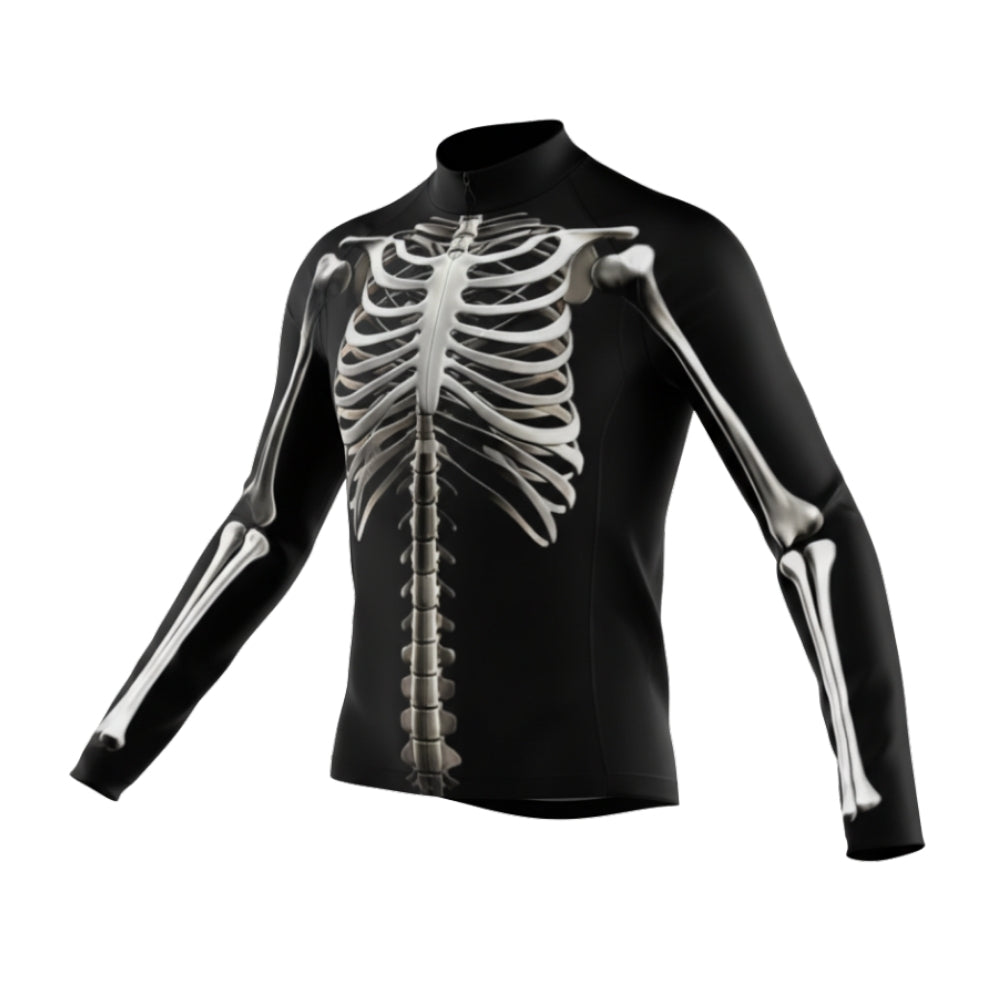 Black And White Skeleton Long Sleeve Cycling Mens Jersey, Skeleton Cycling Jerseys CG0719