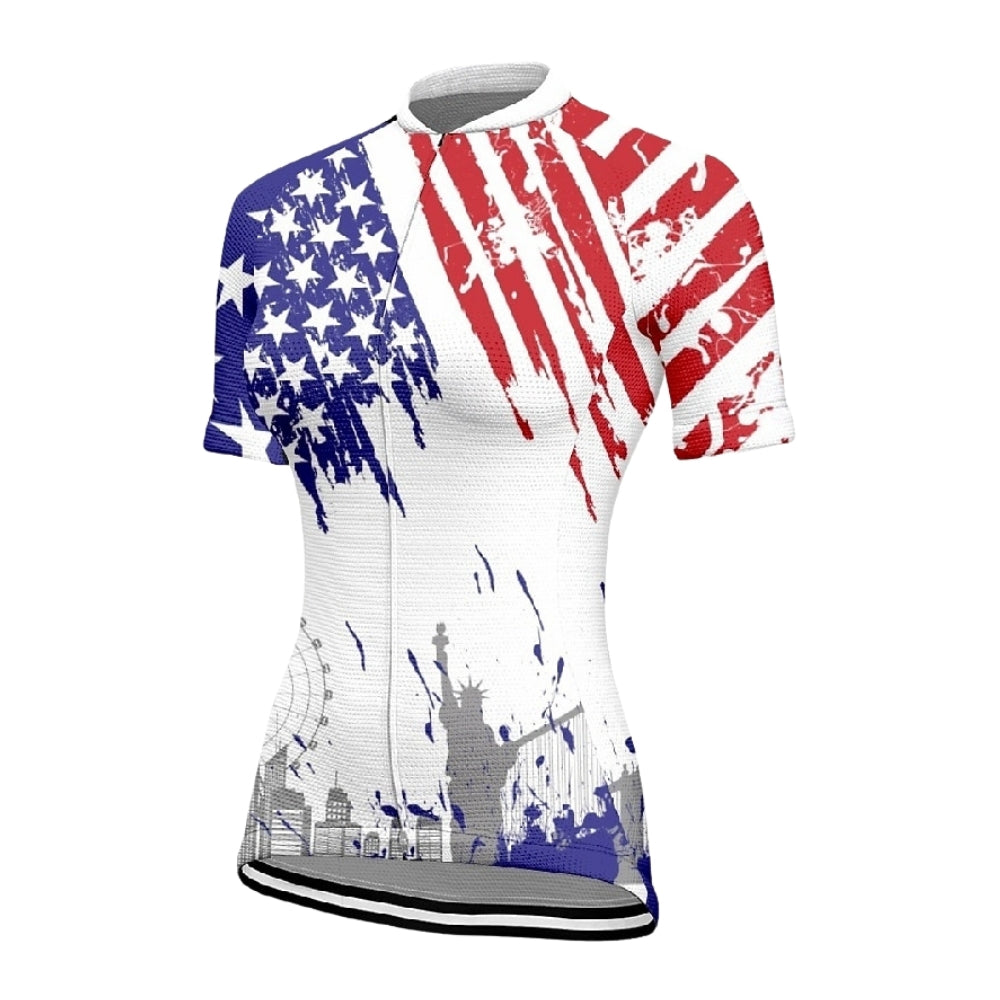 American Flag Grunge Short Sleeve Cycling Jersey For Women, Patriotic Cycling Jersey For Ladies CZ0145