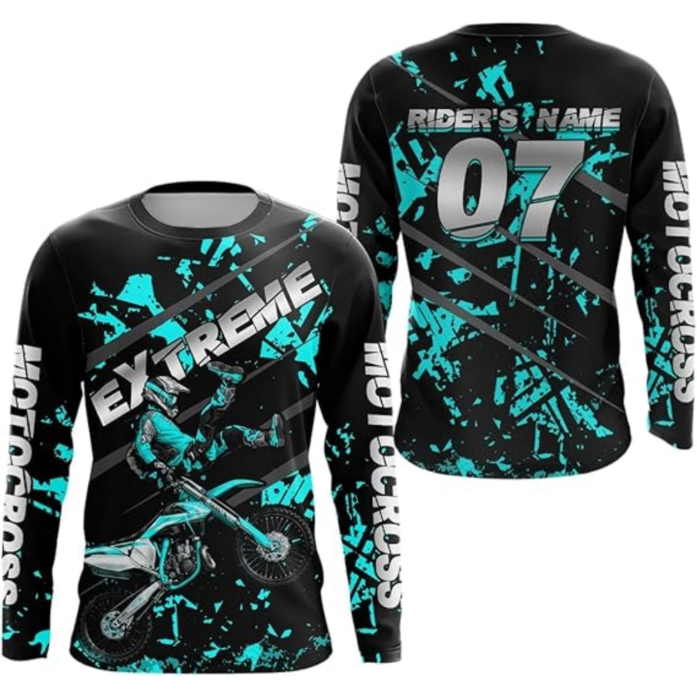 Custom Mens Green Motocross Riding Long Sleeve Shirts, Custom Motocross Shirts MZ0030