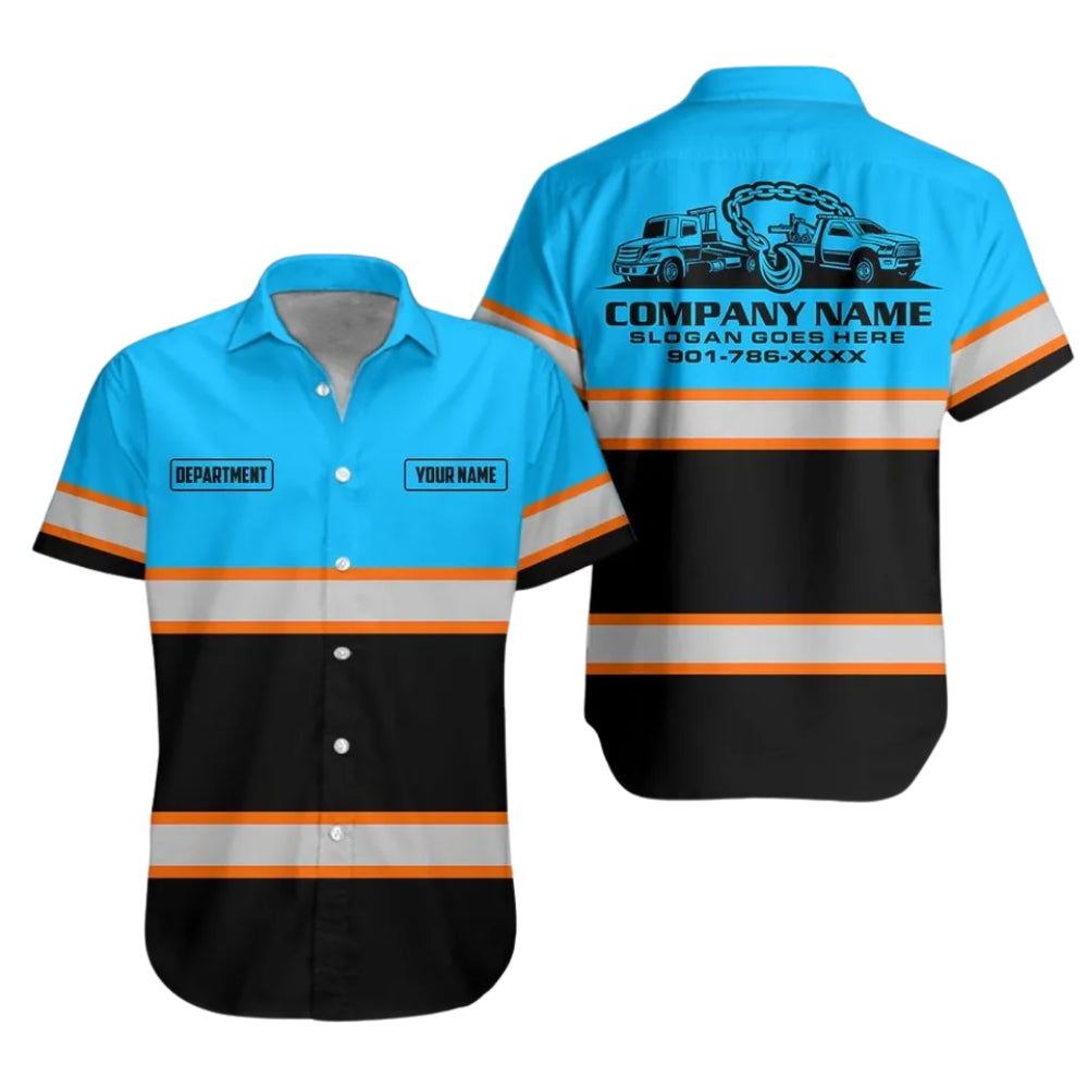 Personalized Tow Truck Work Hawaiian Shirt For Men, Custom Towing Mechanic Shirts Uniforms HE0288