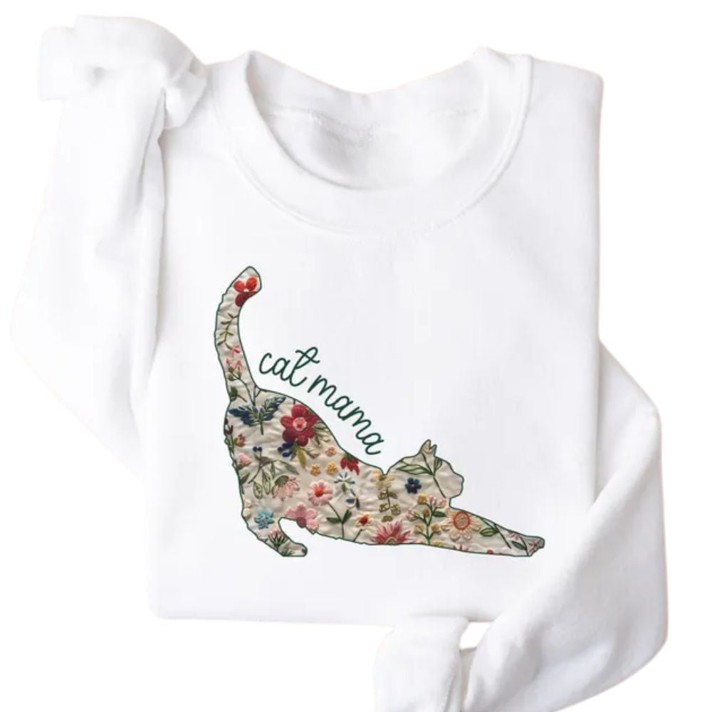 Cat Mama Wildflower Sweatshirt, Floral Cat Sweatshirt For Mom 2D0874