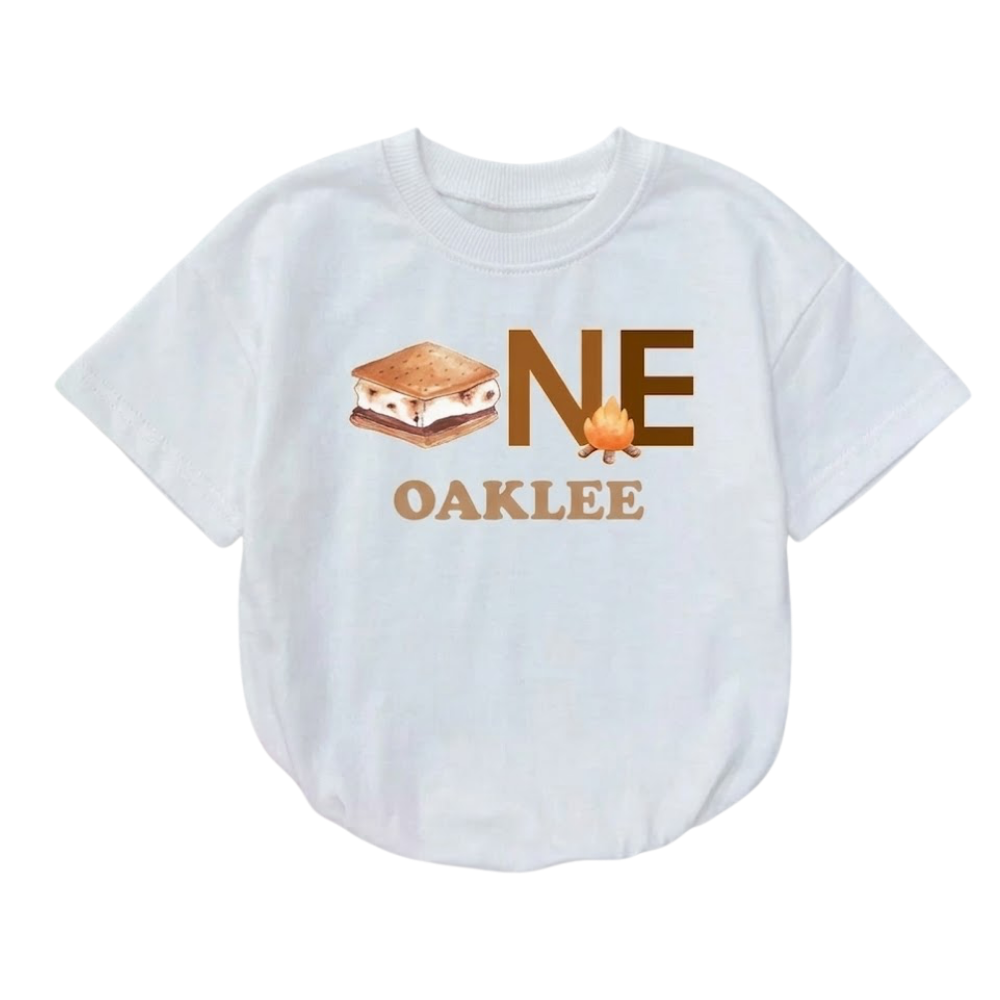 Custom S'more One T Shirt Romper, Custom First Birthday Baby Romper BB0238