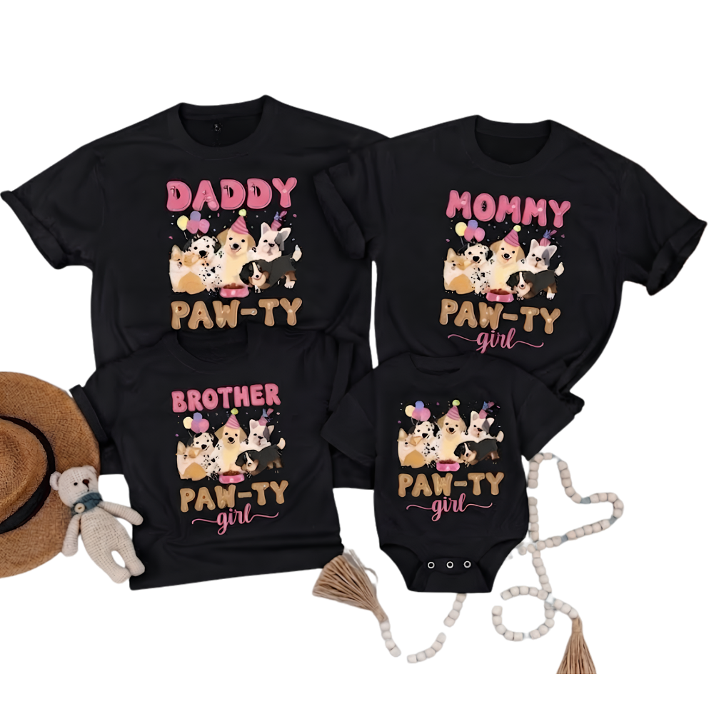 Personalized Puppy Paw-ty Girl Matching Family T Shirt, Custom Dog Birthday Family Shirts ET1205