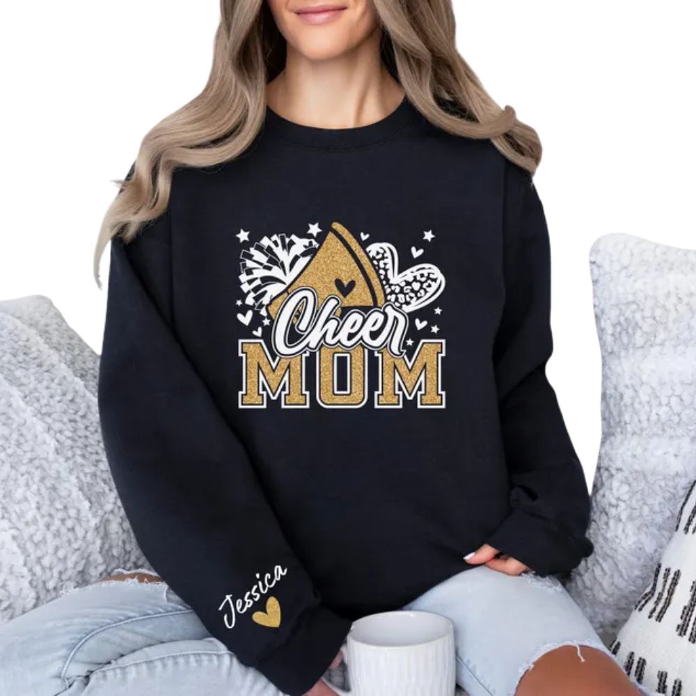 Custom Cheer Mom Glitter Sweatshirts, Custom Bling Cheer Mom Shirt 2D0012