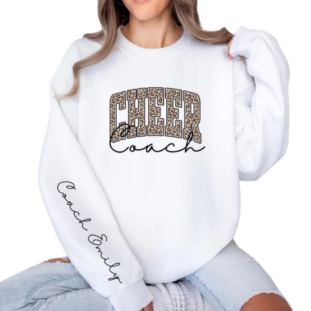 Custom Women Leopard Cheer Coach Sweatshirt, Custom Cheer Coach Sweatshirt 2D0033