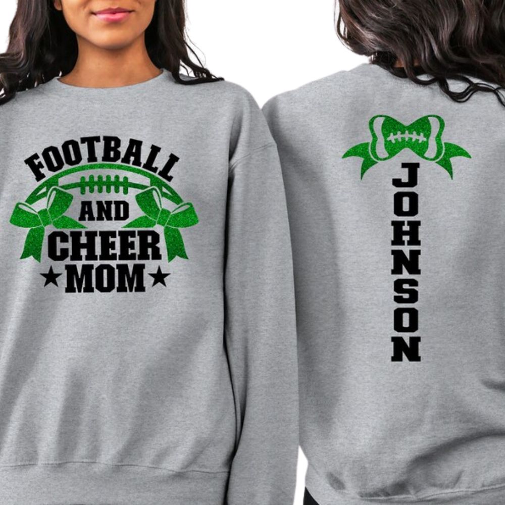 Custom Football And Glitter Cheer Mom Sweatshirt, Custom Cheer Football Mom Sweatshirt 2D0046