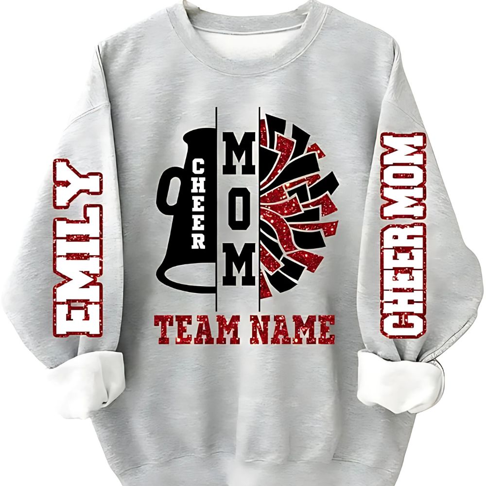 Custom Glitter Cheer Team Mom Sweatshirts Women, Custom