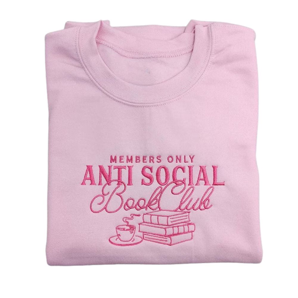Members Only Anti Social Book Club Embroidered Sweatshirt, Book Club Sweatshirt 2D0062