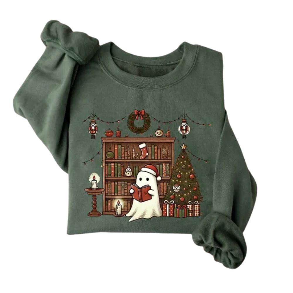 Ghost Reading Books Christmas Sweatshirt, Christmas Book Sweatshirt 2D0068