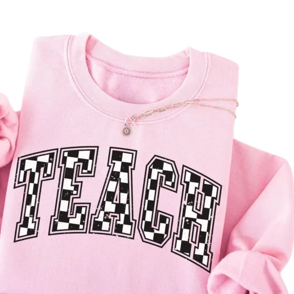 Womens Checkered Teacher Sweatshirt, Teacher Sweatshirt 2D0187