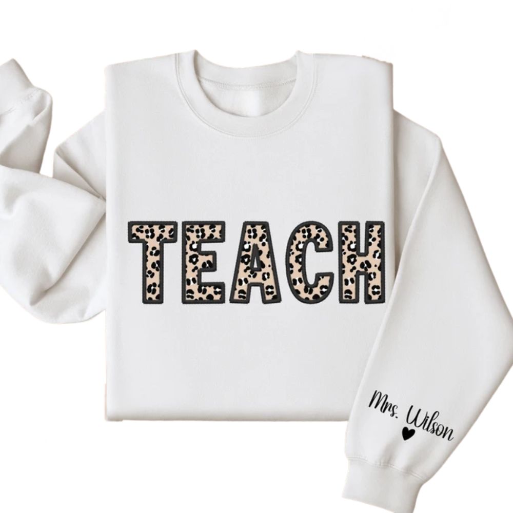 Custom Leopard Teacher Sweatshirt For Women, Custom Animal Print Teacher Sweatshirt 2D0190