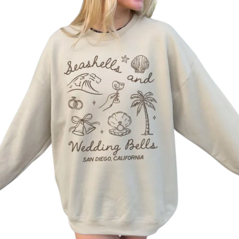 Custom Seashells And Wedding Bells Bachelorette Sweatshirts, Custom Beach Bachelorette Sweatshirts 2D0204