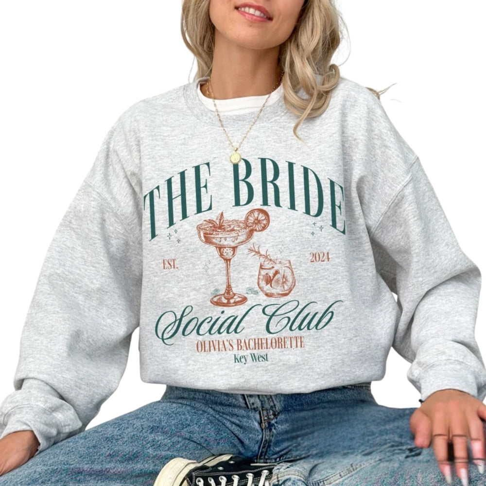 Custom Matching Social Club Bachelorette Sweatshirts, Custom Bridesmaids Sweatshirts For Bachelorette Party 2D0212