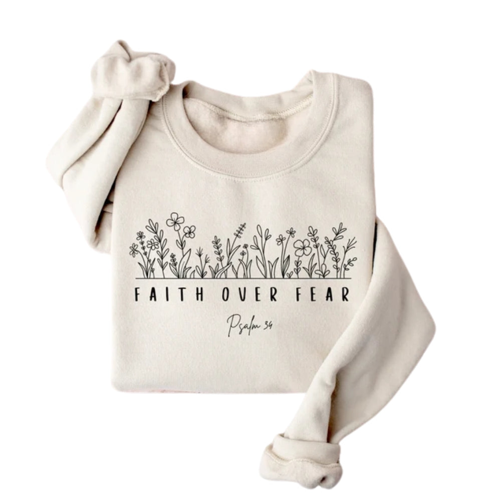 Faith Over Fear Psalm 34 Bible Verse Floral Sweatshirt, Christian Faith Sweatshirt 2D0296