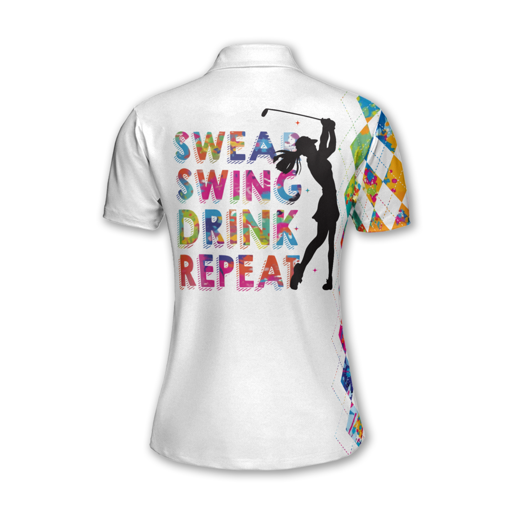 Swear Swing Drink Repeat Custom Colorful Argyle Women's Golf Polo Shirt, Women's Custom Funny Golf Shirts GW0073