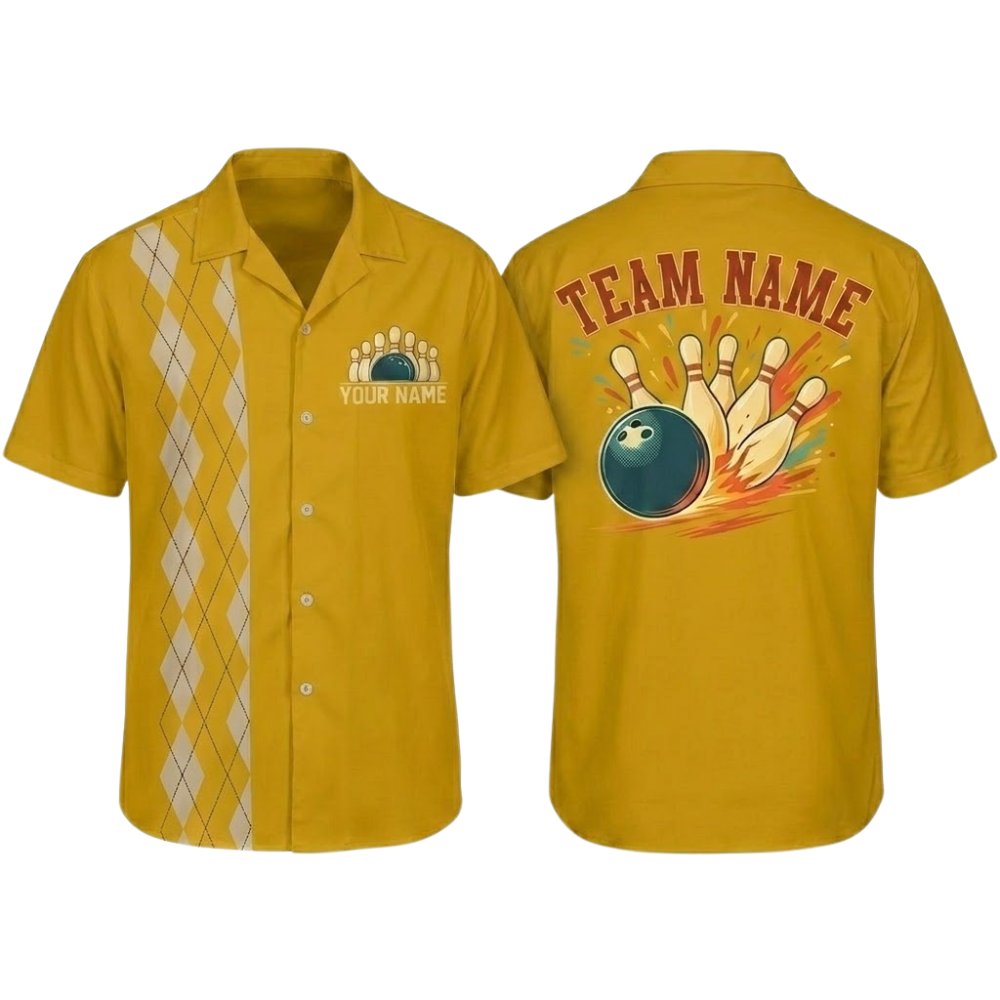Custom Argyle Retro Navy Bowling Hawaiian Shirt Mens, Custom Team Retro Bowling Shirt BZ0797