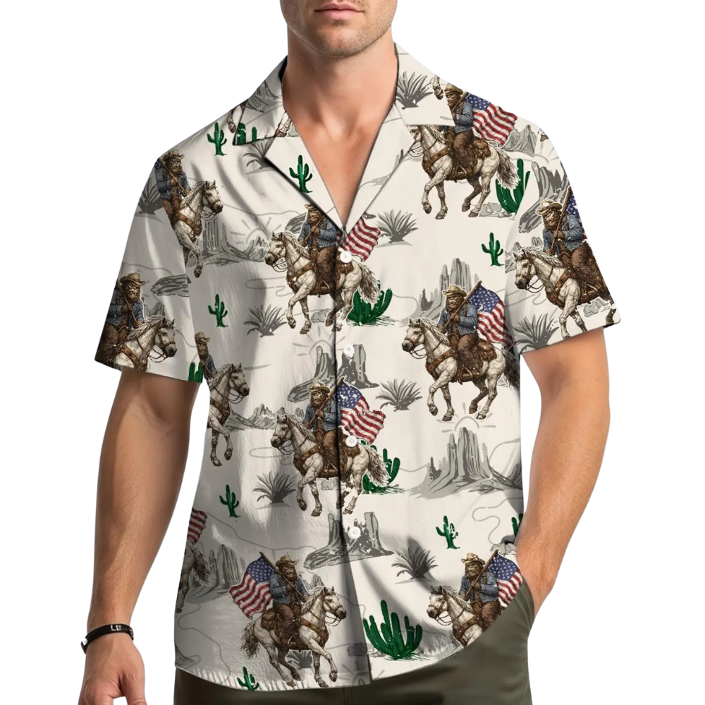 Bigfoot Cowboy Hawaiian Shirt For Men, Western Sasquatch Hawaiian Shirt HE0654