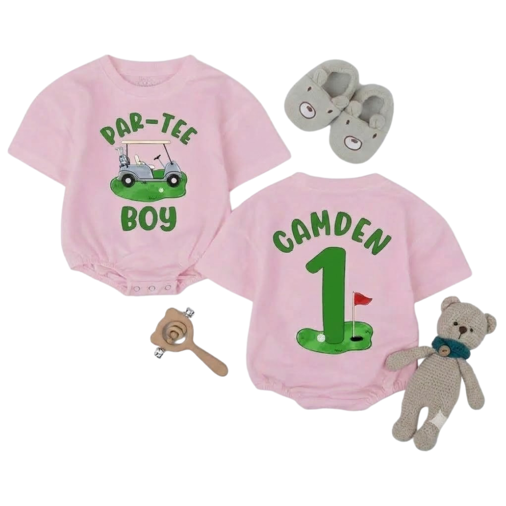 Par Tee Boy Custom 1st Birthday Baby Tshirt Romper, Custom Golf First Birthday Baby Boy Romper BB0286