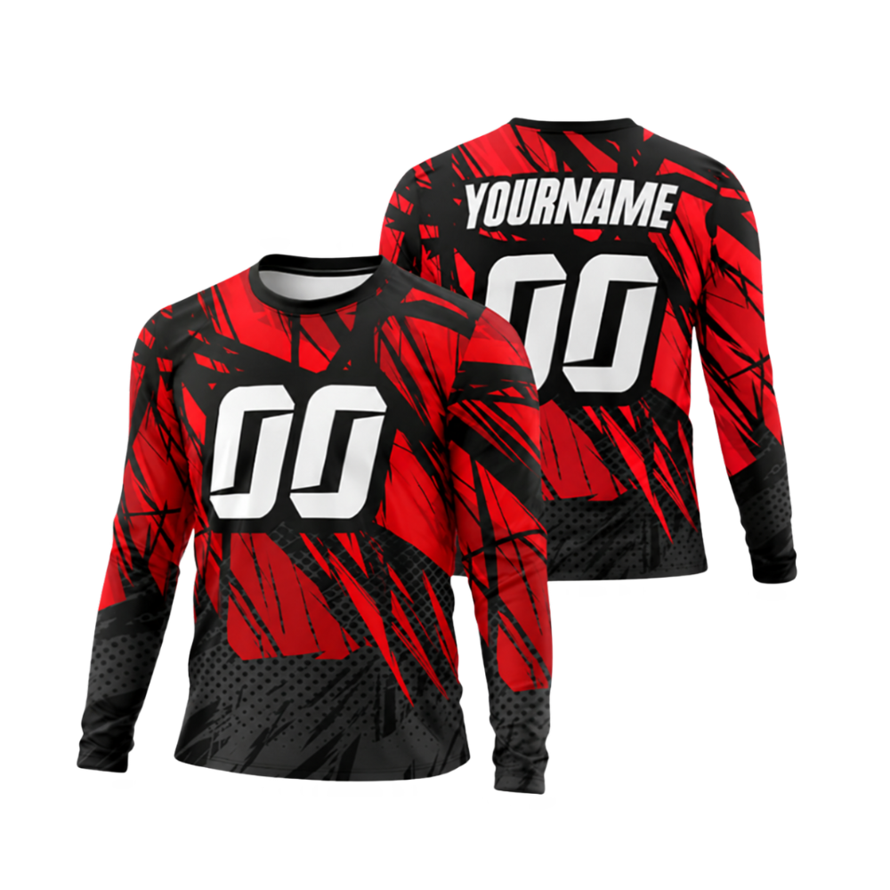 Custom Name Number Grunge Men's Dirt Bike Long Sleeve Jersey, Custom Dirt Bike Shirts MZ0121