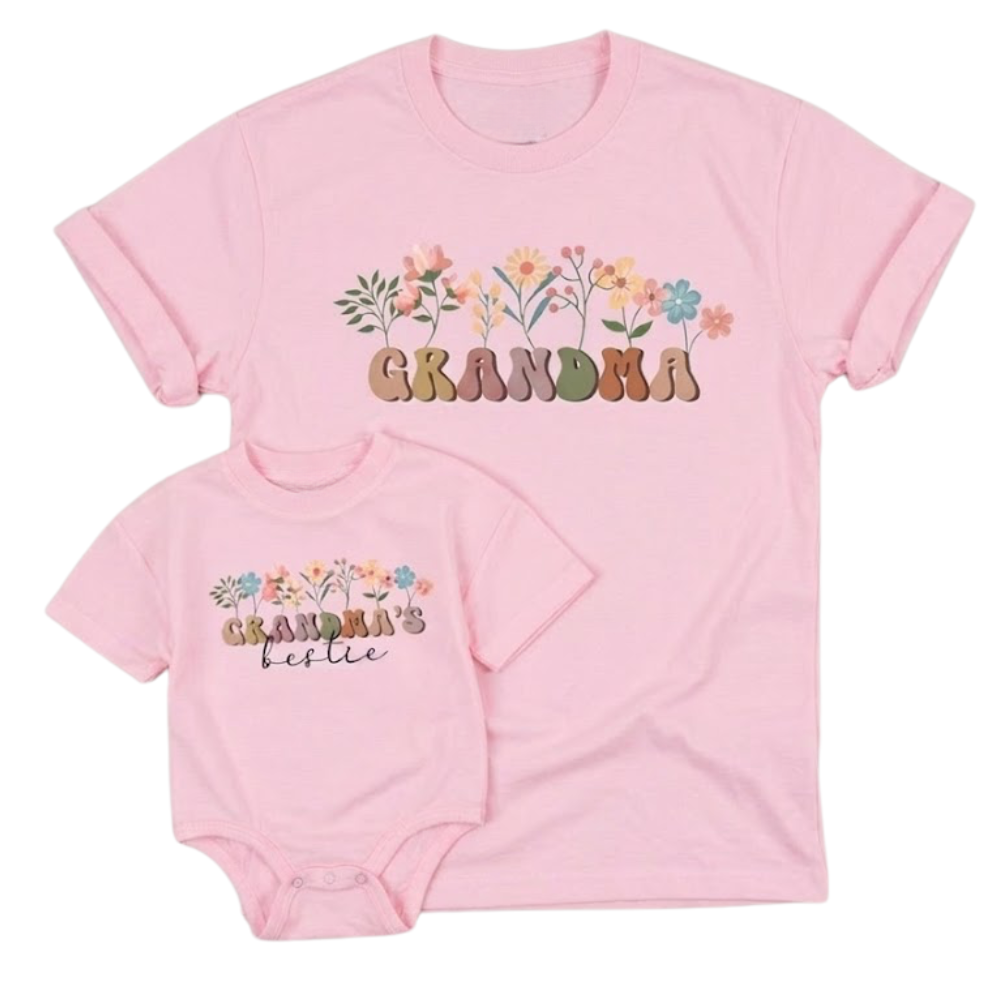 Grandma Grandma's Bestie Floral Matching T Shirt, Grandma And Grandkids Matching Shirts ET1195