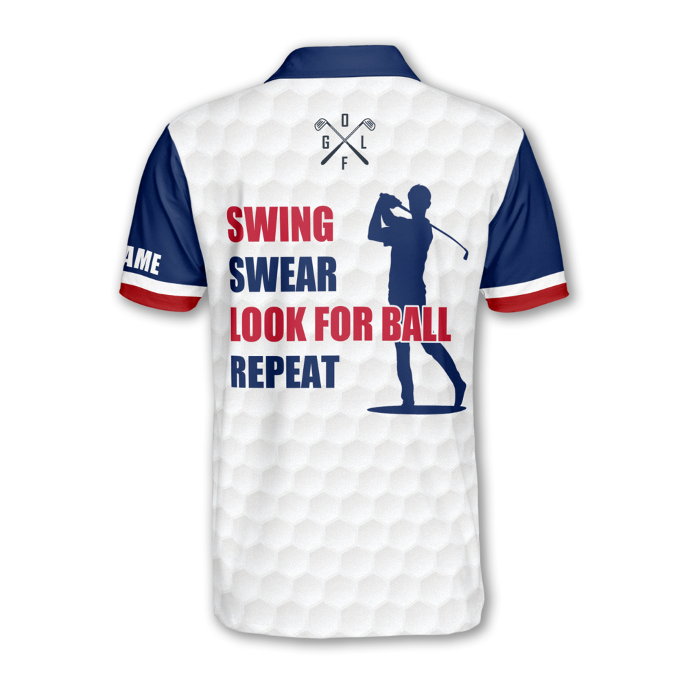 Swing Swear Look For Ball Repeat Custom USA Flag Golf Polo Shirt Mens, Custom Funny Patriotic Golf Shirt GM0437