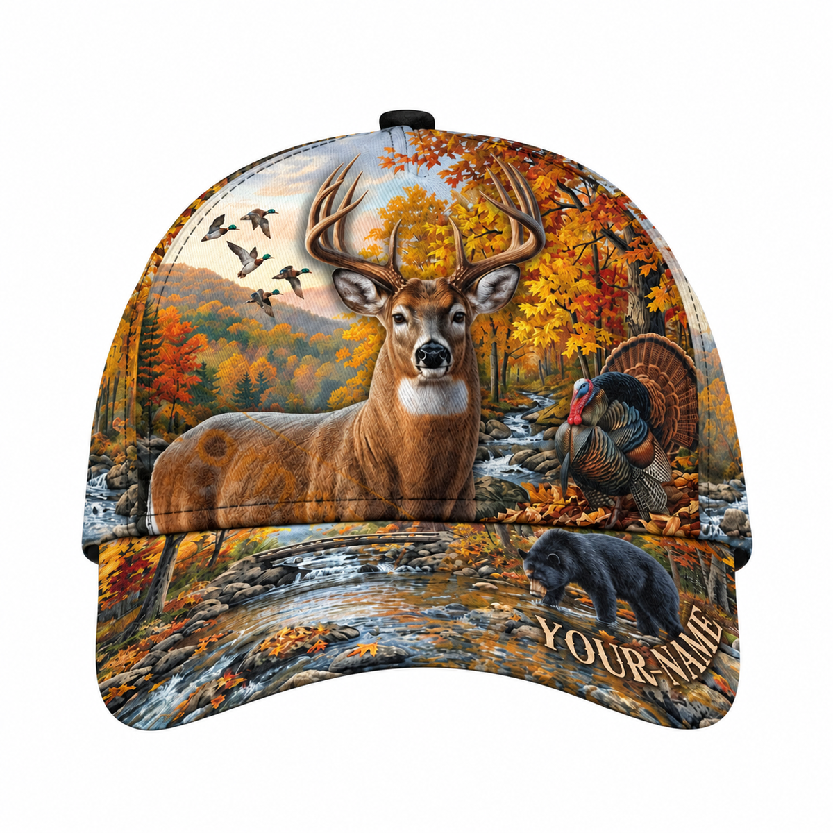 Deer Hunting Custom Autumn Forest Baseball Cap, Custom Fall Hunting Cap Hat CP0773