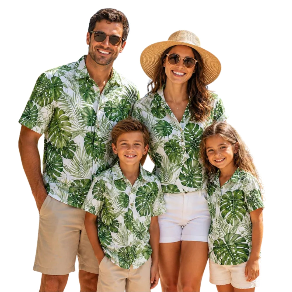 Tropical Green Hawaiian Matching Family Shirts, Tropical Family Hawaiian Shirts ET0890