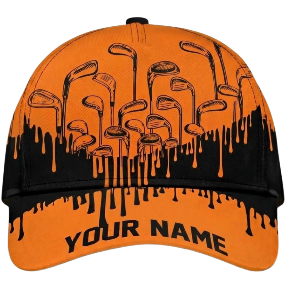 Custom Golf Orange Black Baseball 3D Printed Cap, Custom Golf Hat For Golf Lover CP0711