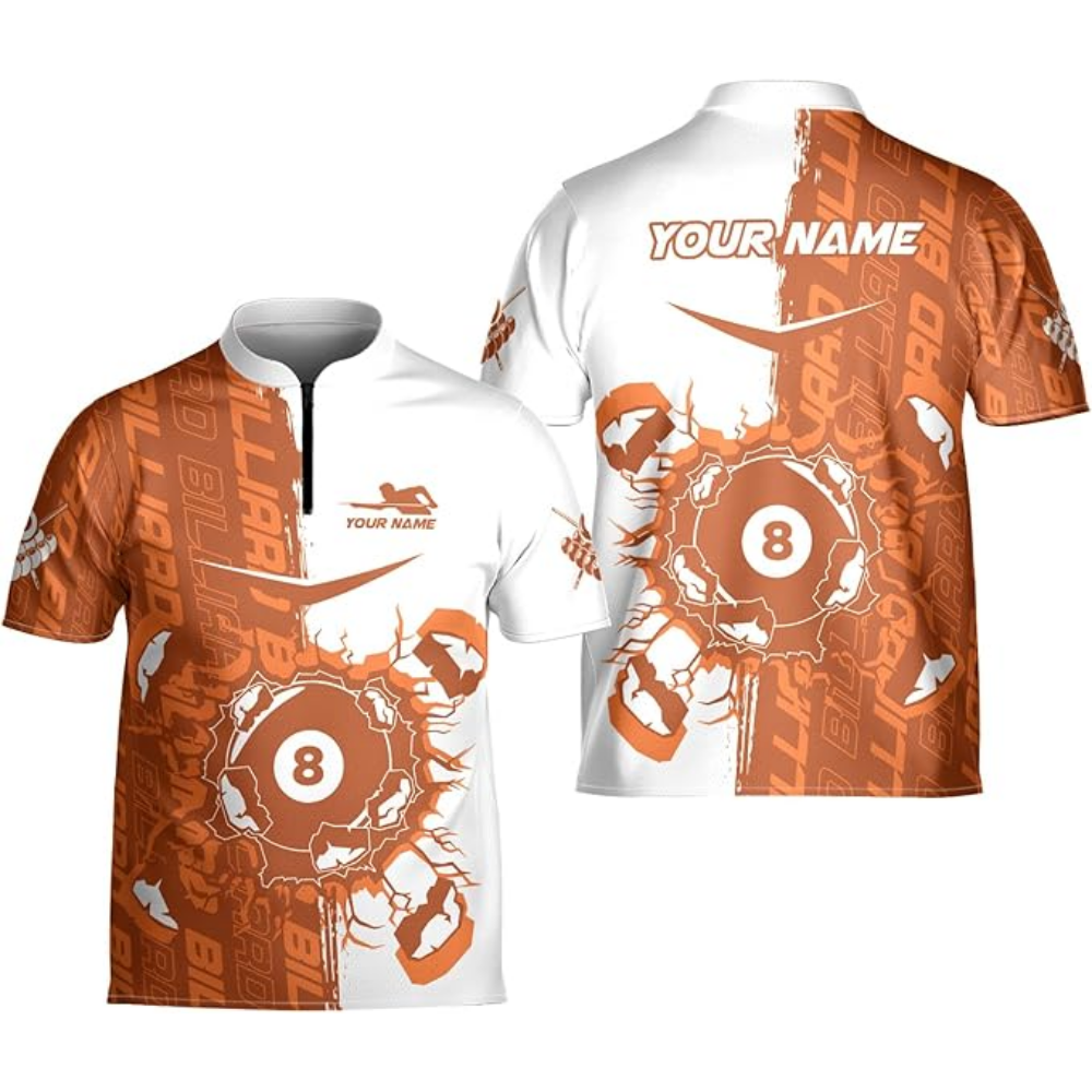 Custom Billiard Jersey Team Shirts, Custom White Blue Break 8 Ball Billiards Team Shirts BIZ0087