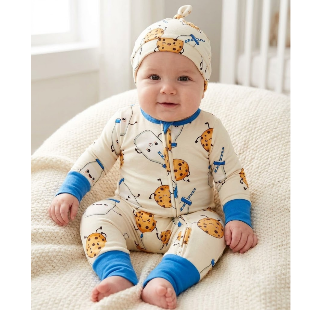 Funny Cookies And Milk Baby Convertible Zipper Romper, Cookie Milk Baby Romper Convertible BB0621