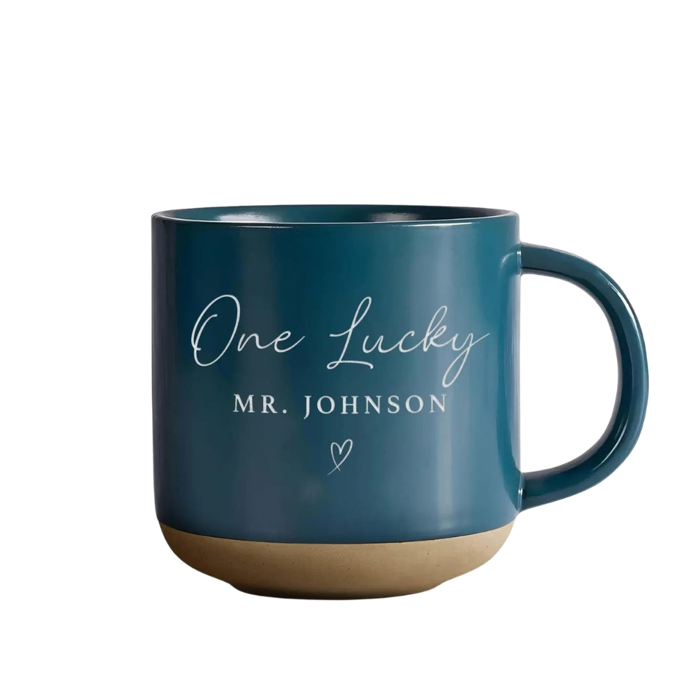 Soon To Be Mrs One Lucky Mr Personalized Engaged Pottery Mug For Couple, Custom Engagement Wedding Mug WD0345
