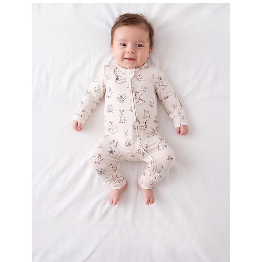 Rabbit And Fox Pink Baby Convertible Zippy Romper, Fox Rabbit Convertible Romper Baby BB0622