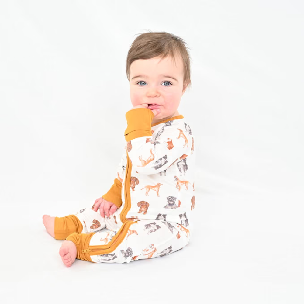 Dog Brown Baby Covertible Zippy Romper, Dog Lover Convertible Romper For Baby BB0447
