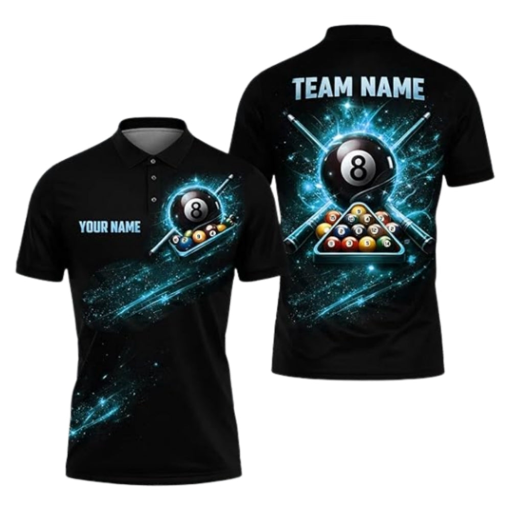 Custom 8 Ball Black And Red Billiard Polo Shirt Mens, Custom Billiard Team Shirts BIZ0287