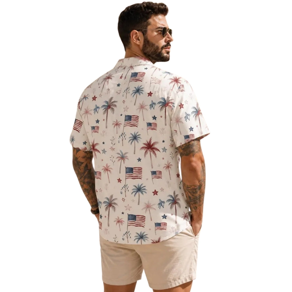 American Flag Palm Tree Hawaiian Shirt For Men Women, Patriotic Tropical Hawaiian Shirt HE0405