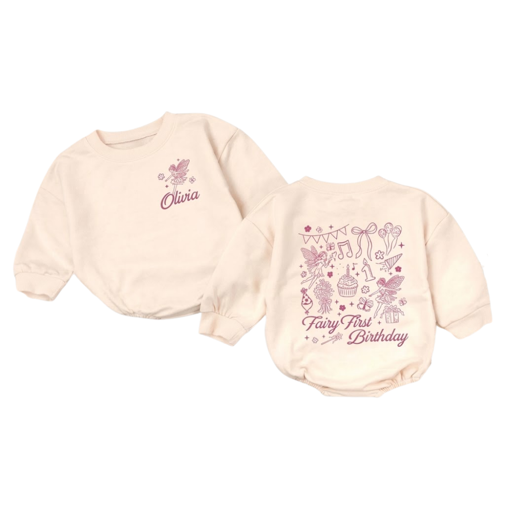 Personalized Fairy First Birthday Girl Baby Romper Sweatshirt, Custom 1st Birthday Fairy Baby Romper Sweater BB0522
