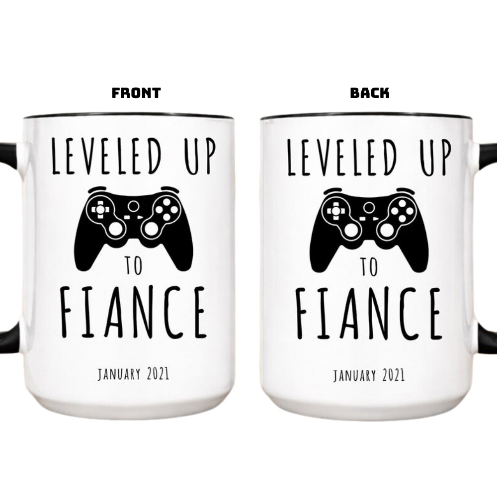 Personalized Leveled Up To Fiance Mug For Future Husband, Personalized Fiance Engagement Coffee Mug WD0100