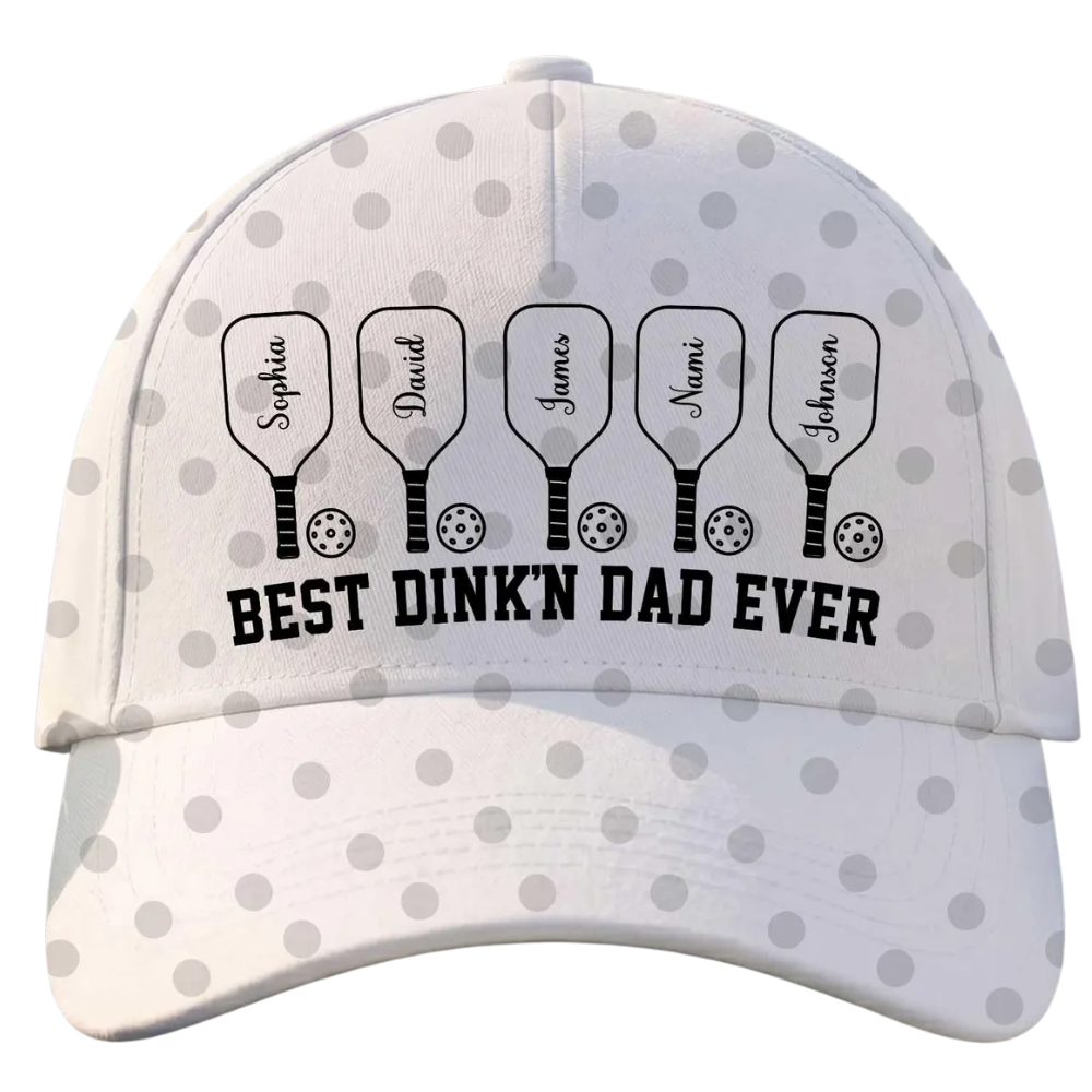 Best Dink'n Dad Ever Custom Kid Name Baseball Cap For Father's Day, Custom Dad Pickleball Cap 3D Printed CP0541