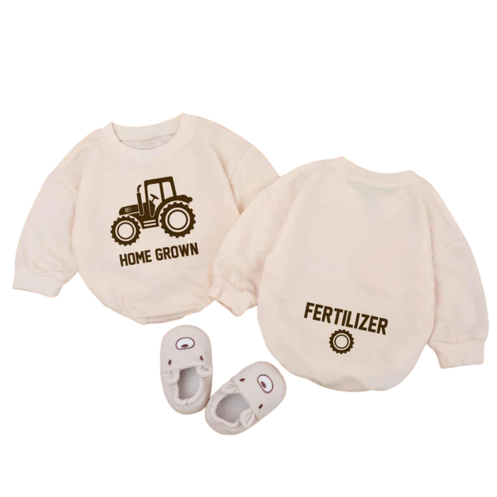 Tractor Home Grown Baby Romper Sweatshirt, Tractor Farm Baby Romper Sweater BB0490