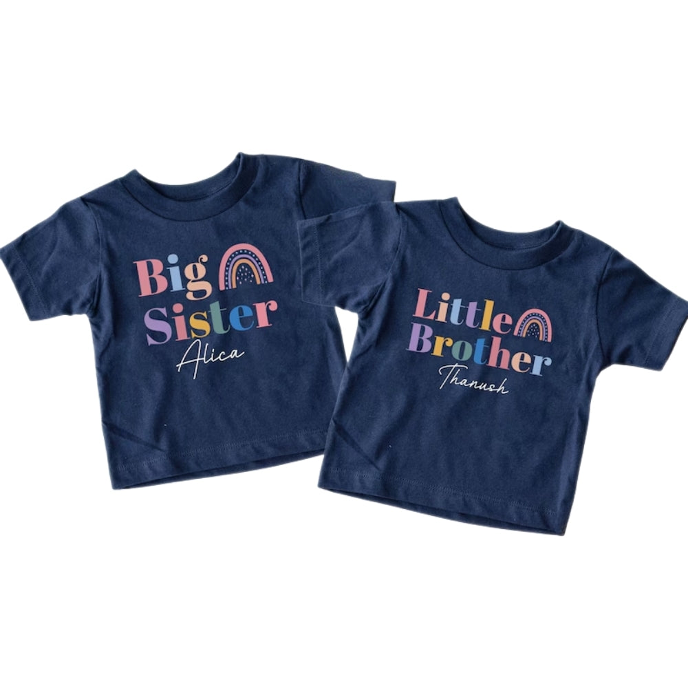 Rainbow Big Sister Little Brother Custom Matching Sibling T Shirts, Personalized Sibling Matching Shirts ET0312
