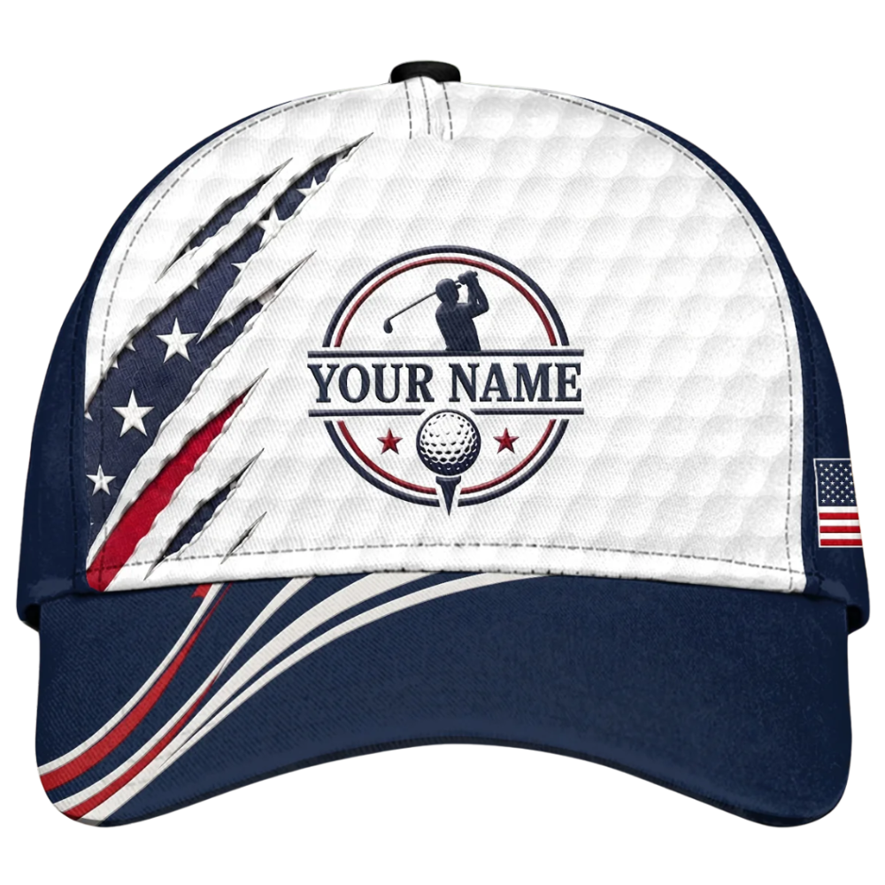 Custom USA Flag Golf Baseball 3D Printed Cap, Custom Patriotic Golf Hat CP0719