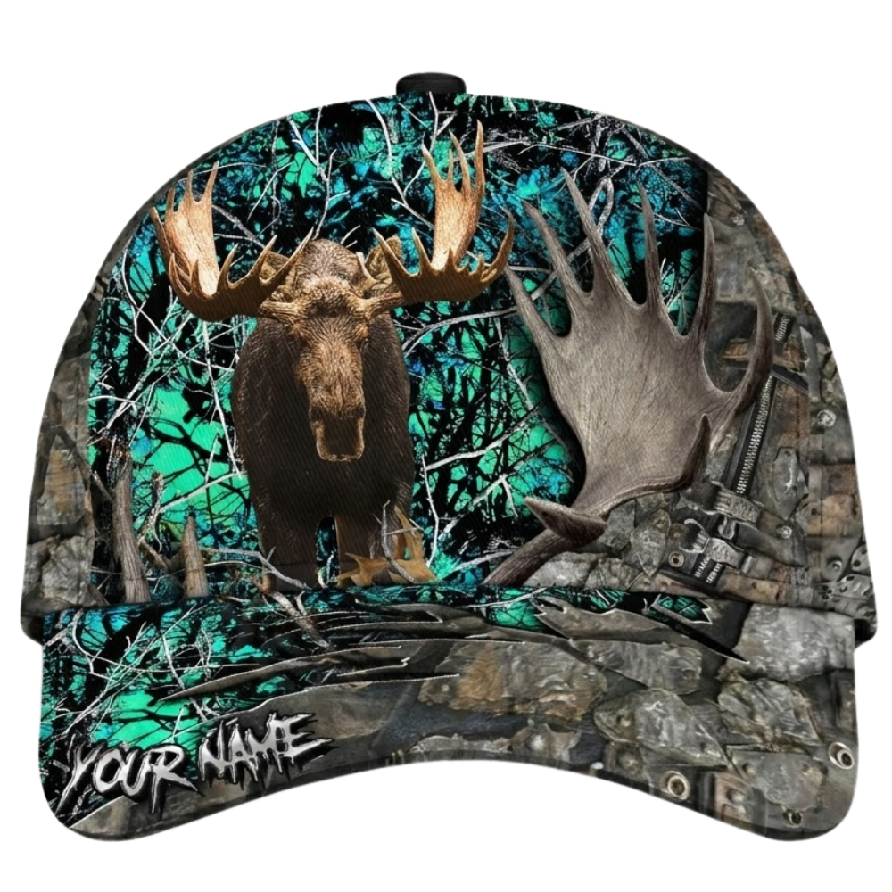 Custom Moose Hunting Camo 3D Baseball Cap, Personalized Hunting Cap Hat For Hunter CP0542