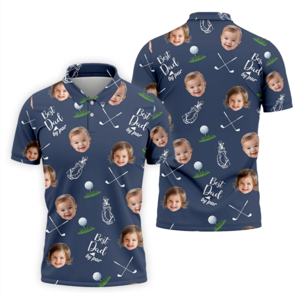 Best Dad By Par Custom Kid Faces Golf Polo Shirt For Men Blue, Custom Photo Golf Shirt For Father's Day GZ0217
