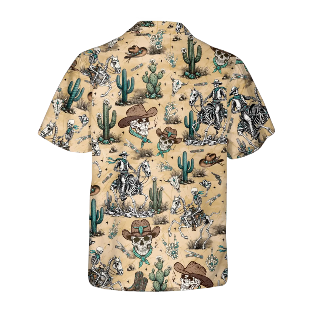 Cowboy Skeleton Vintage Hawaiian Shirt For Men, Western Skull Hawaiian Shirt HE0782