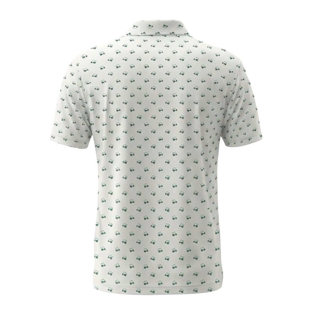 Green Golf Cart Golf Men's Polo Shirt, White Green Golf Shirts GE0452