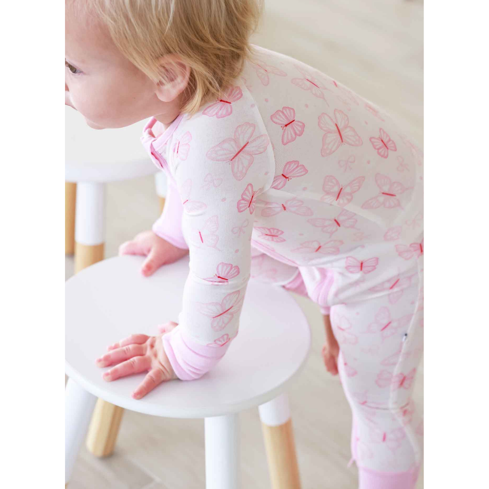 Pink Butterflies Baby Girl Convertible Zippy Romper, Butterfly Baby Romper Convertible BB0846