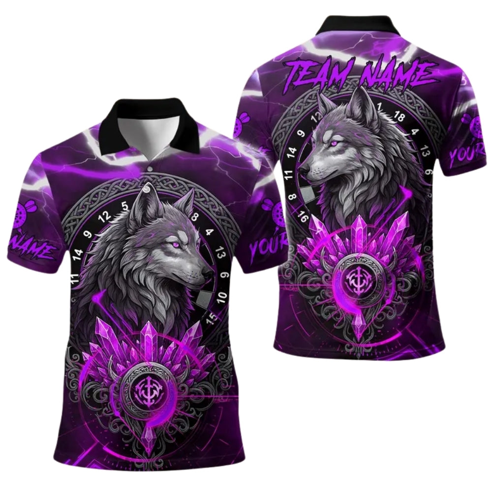 Custom Cyan Thunder Wolf Darts Men's Polo Shirt, Custom Wolf Darts Team Shirts DE0067