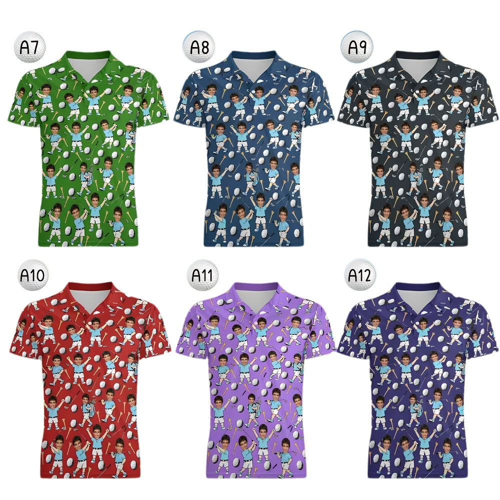 Custom Face Golf Polo Shirt For Men, Custom Photo Golf Shirts GE0345