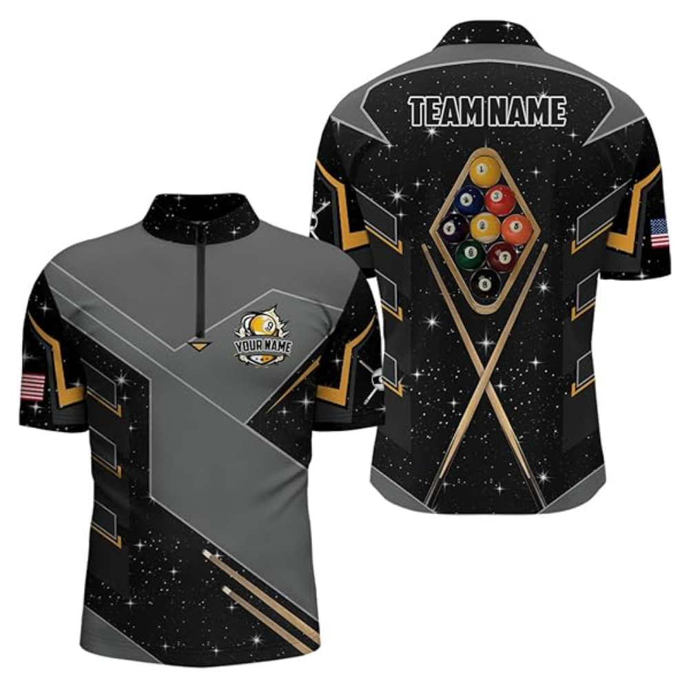 Custom Grey 9 Ball Billiard Team Jersey For Men, Custom Pool Billiard Team Shirts BIZ0114