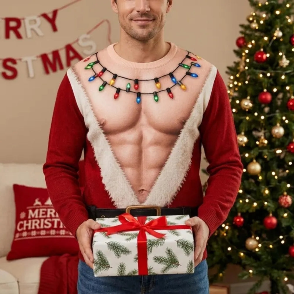 Funny Santa Abs Men's 3D Christmas Sweatshirt, Xmas Funny Sweatshirt 2D1045